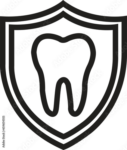 Dental Care icon. Dental Shield Tooth Protection with editable stroke. Healthy teeth and shield, anti-caries and protection bacteria. Teeth, insurance symbol isolated on transparent background.
