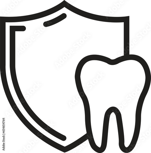 Dental Care icon. Dental Shield Tooth Protection with editable stroke. Healthy teeth and shield, anti-caries and protection bacteria. Teeth, insurance symbol isolated on transparent background.