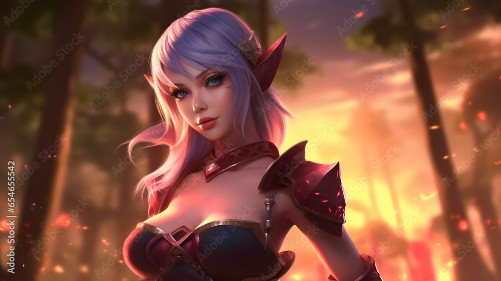 Fototapeta premium Fantasy fighting woman assassin warrior in forest