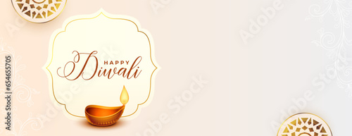 happy diwali greeting banner with oil lamp design