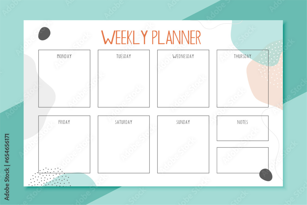 elegant weekly organizer timetable planner template for business or school - obrazy, fototapety, plakaty 