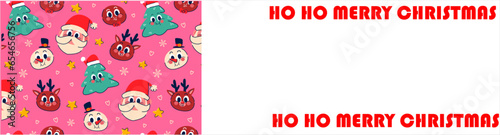 cute santa clause face with snow men deers and snow flakes vector