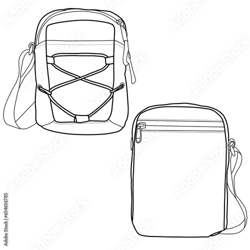 Crossbody bag outline. Sling bag vector illustration sketch template isolated on a white background