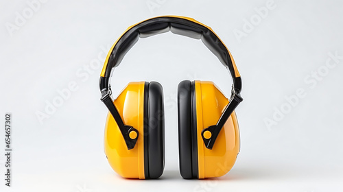 Yellow earmuffs isolated on white background 