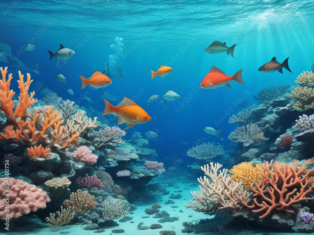 Obraz premium coral reef with fish, ai generative