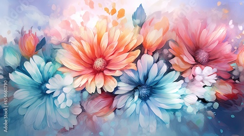 vibrant watercolor blooms, digital art illustration, Generative AI