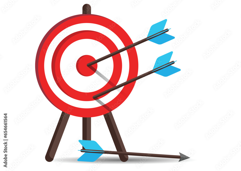 Shooting Target Vector Flat Design. Bullseye Target With Three Arrows Isolated on White Background Shooting Target Vector Flat Design. Bullseye Target With Three Arrows Isolated on White Background