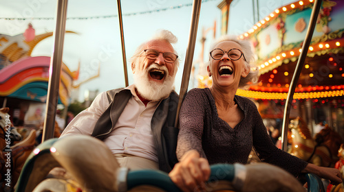 An elderly couple enjoying in outdoors, their love palpable. 