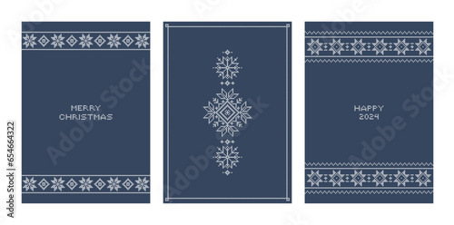 Set of snowflake embroidery templates, christmas holiday folk art cross stitch patterns