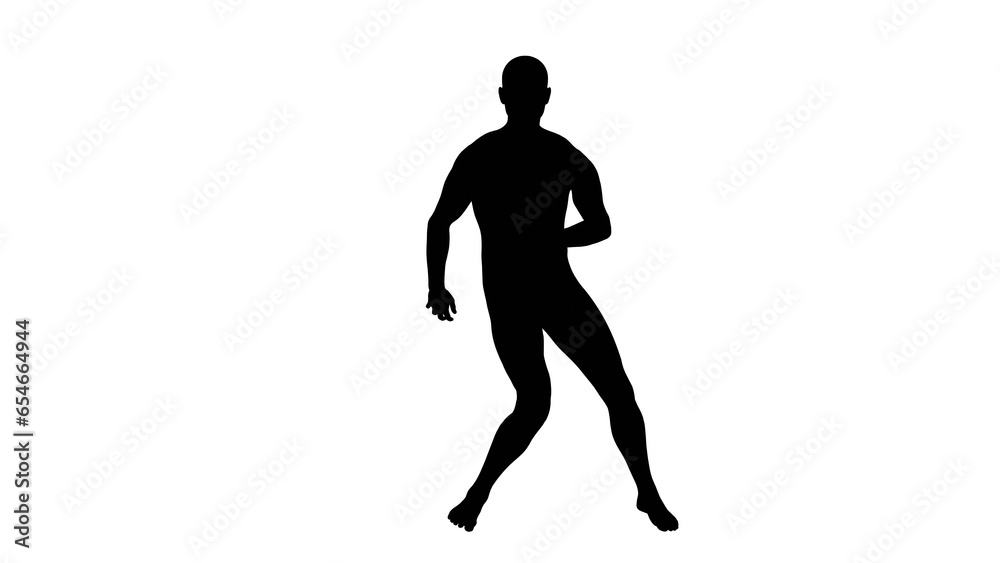 Silhouette of a beautiful young athletic man dancing, transparent background. 3d illustration (rendering).