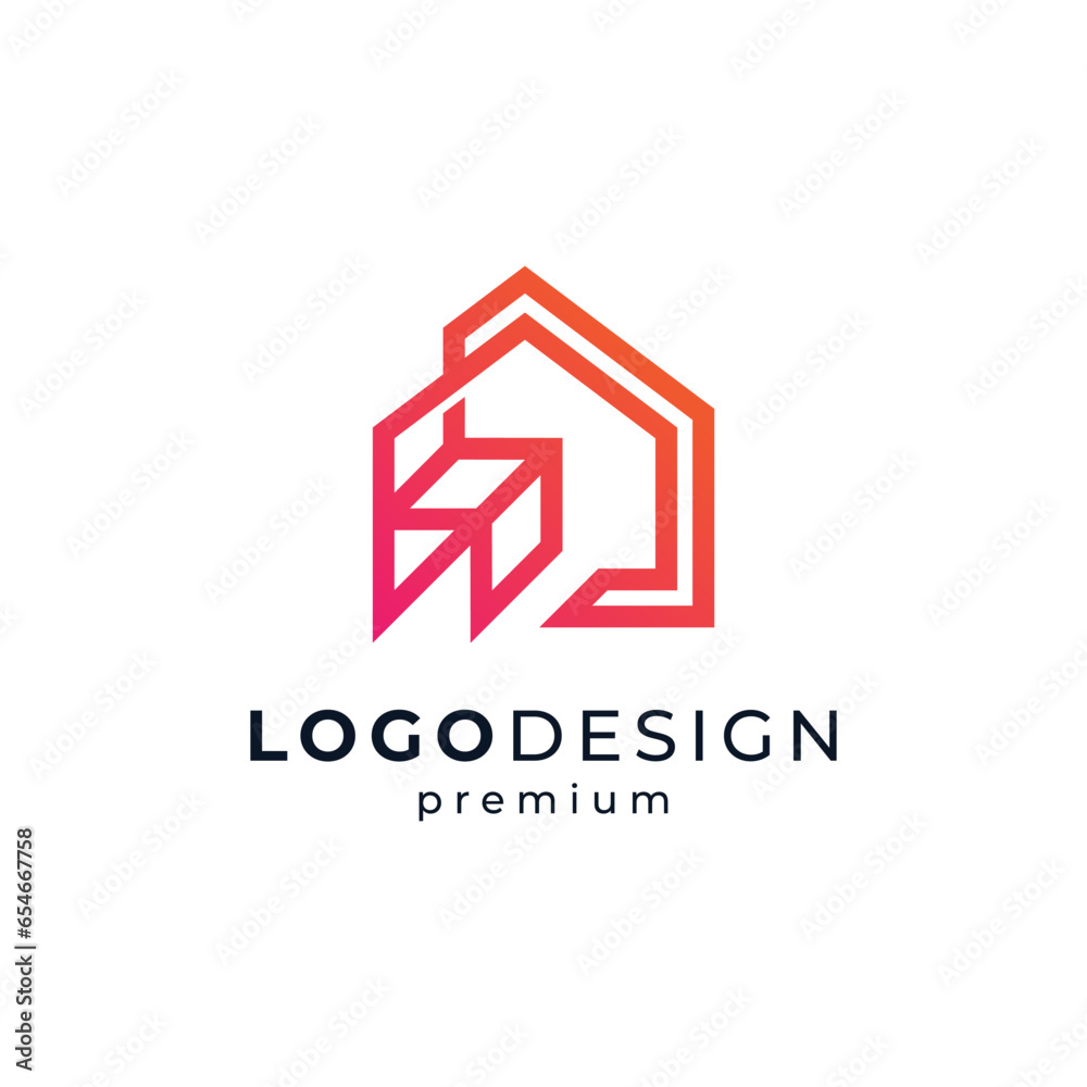 Fototapeta premium simple home and chair for home interior logo design