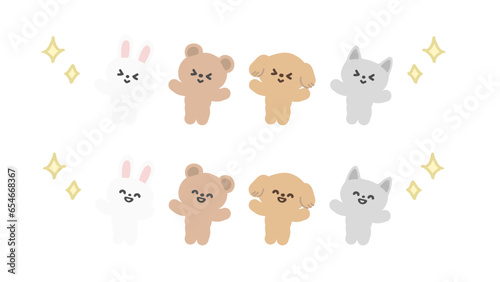 バンザイをしている動物のイラストセット
