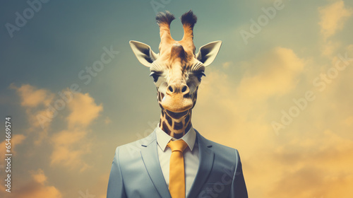 Business concept with businessman with head of Giraffe photo