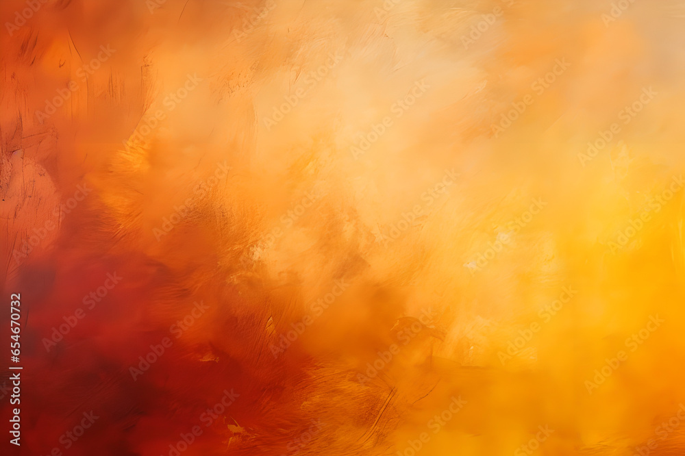 Yellow burnt orange red fiery golden brown black abstract background for design. Color gradient, ombre. Rough, grain, noise. Colorful bright spots. 