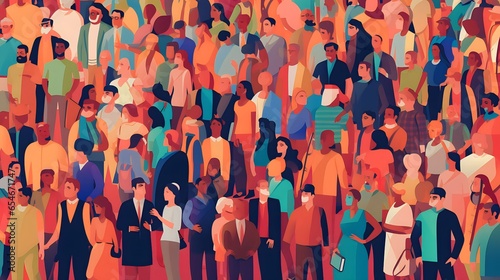 illustration of A large group of colourful diverse people