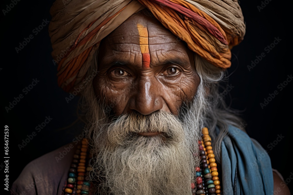 Portrait of a Rajasthan elder with an intricate moustache and traditional clothing. Dignified appearance, facial character and timeless wisdom - Created with Ai technology Portrait of a Rajasthan elder with an intricate moustache and traditional clothing. Dignified appearance, facial character and timeless wisdom - Created with Ai technology