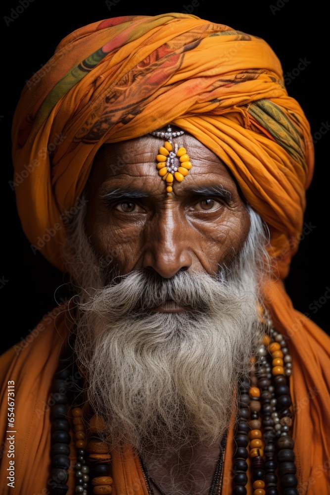 Portrait of a Rajasthan elder with an intricate moustache and traditional clothing. Dignified appearance, facial character and timeless wisdom - Created with Ai technology Portrait of a Rajasthan elder with an intricate moustache and traditional clothing. Dignified appearance, facial character and timeless wisdom - Created with Ai technology