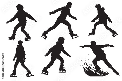 ice boy skating silhouette vector, Ice Skating Silhouette Vector Art, Icons, Ice skating silhouette, Premium Vector, male ice skating silhouettes male Ice Skating Silhouette Vector, skate, person, spo