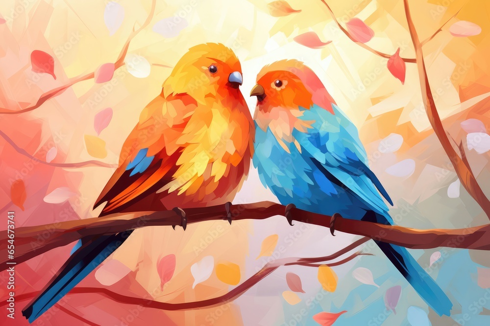 Obraz premium Lovebirds chirped melodiously, echoing the sentiments of affection in the air.