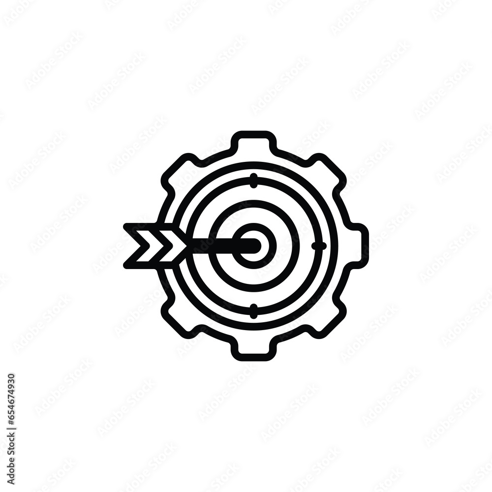 Target with gear outline icon. Vector illustration. Isolated icon is suitable for web, infographics, interfaces, and apps. Target with gear outline icon. Vector illustration. Isolated icon is suitable for web, infographics, interfaces, and apps.
