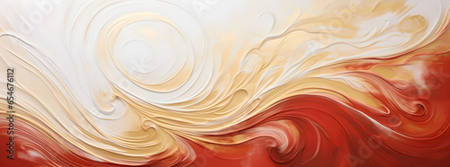 Cream textured white and red abstract background with swirls and waves.