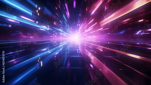 Futuristic technology abstract background with lines for network, big data, data center, server, internet, speed. Abstract neon lights into digital technology tunnel. photo