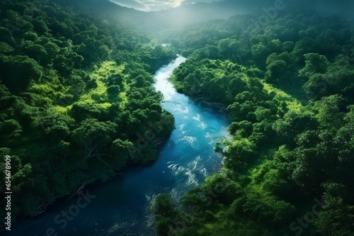 Aerial View of Green Forest and River © Resdika
