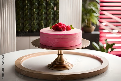 A Culinary Masterpiece Featuring a Cake Bedecked with Exquisite Roses, Where the Artistry of Pastry Meets the Beauty of Nature, Creating a Visual and Tasteful Symphony of Flavors and Aesthetics that E photo