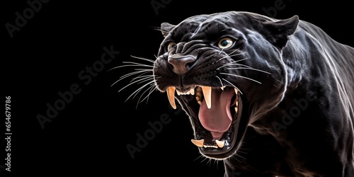 Roaring black panther isolated of white background. PNG. Digital art, Generative AI photo