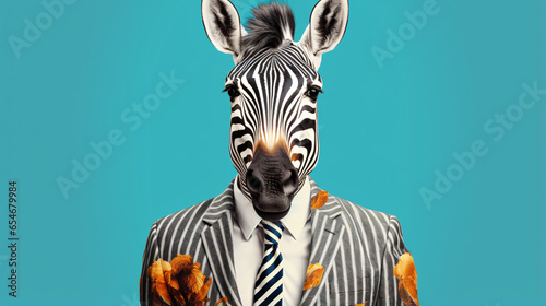 Contemporary art collage. Funny laughing zebra head