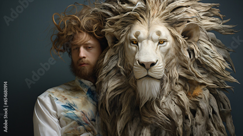 Contemporary art college man in the form of a lion