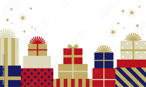 クリスマスプレゼント 積み上げたギフトボックスのイラスト素材 ベクター 箱 白バック