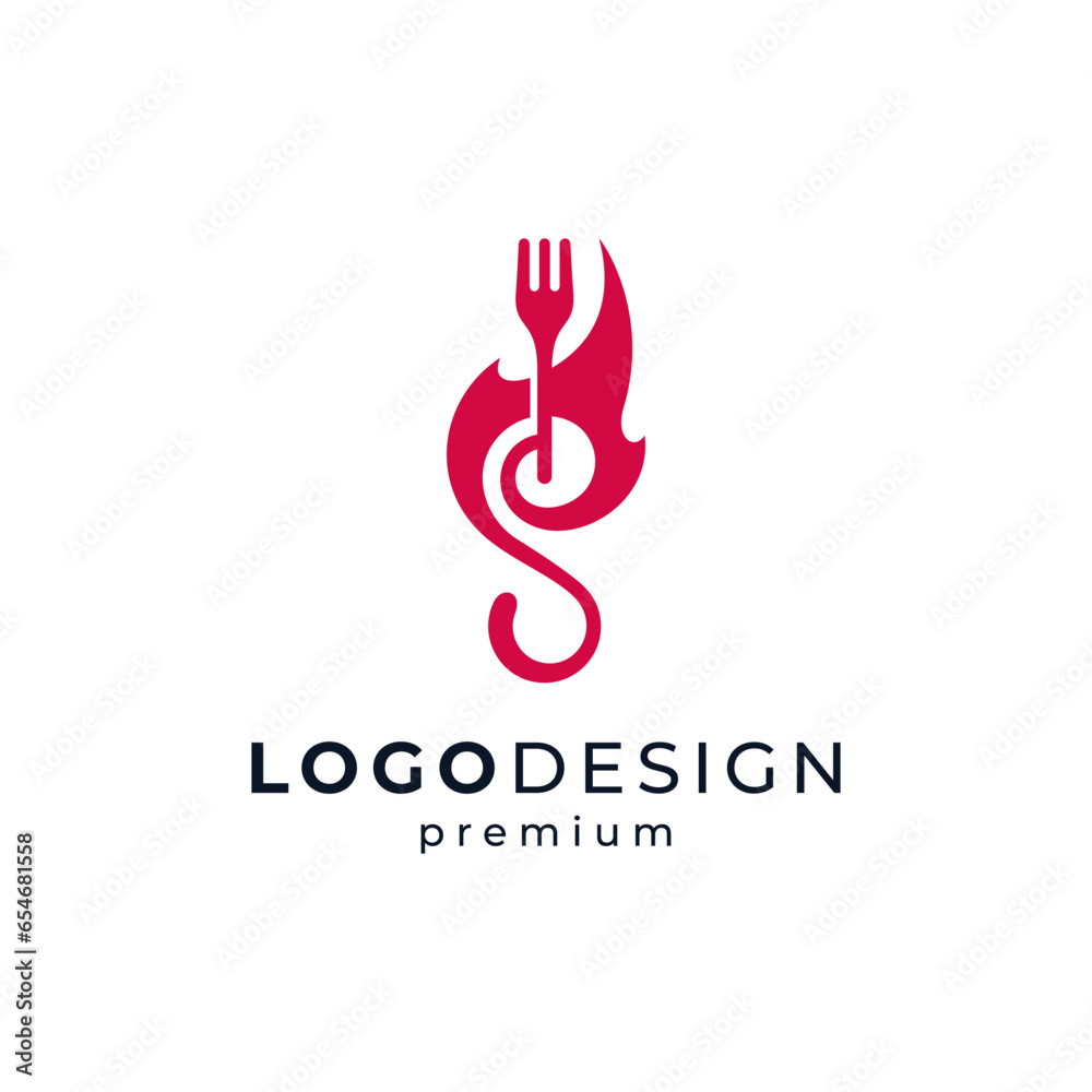 simple and modern letter S with fork and fire for spicy food or restaurant logo design