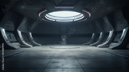 Dark tiled corridor in sci-fi underground gallery