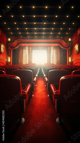 Cinema seats with spotlight and blank screen
