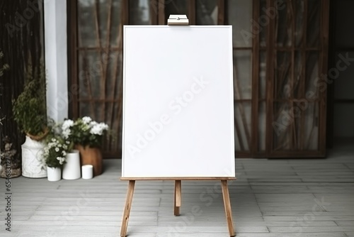Empty white board for the guest list or photo. Blanked white board for drawing. digital ai art, Generative AI 