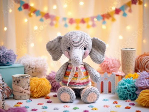 Handcrafted Amigurumi Baby Elephant. Concept of Sweet, Artistic Charm.