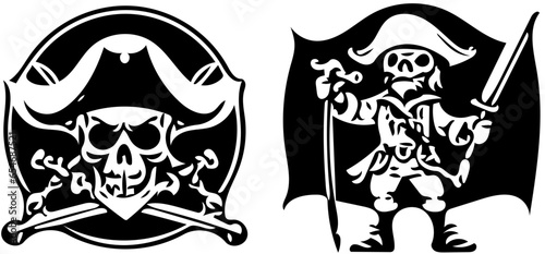 Pirate vector illustrations in black color, cartoon drawings of pirates © Farukh