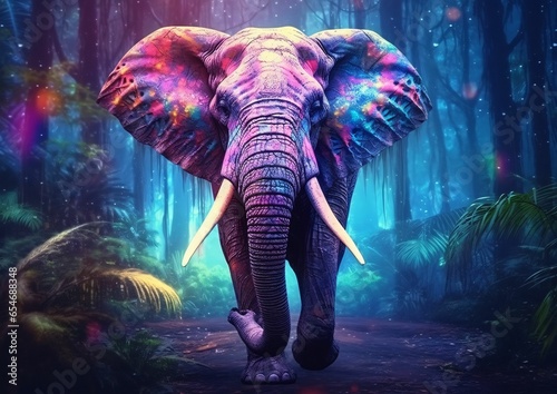 Colorful Elephant Illustration with Glow Effect