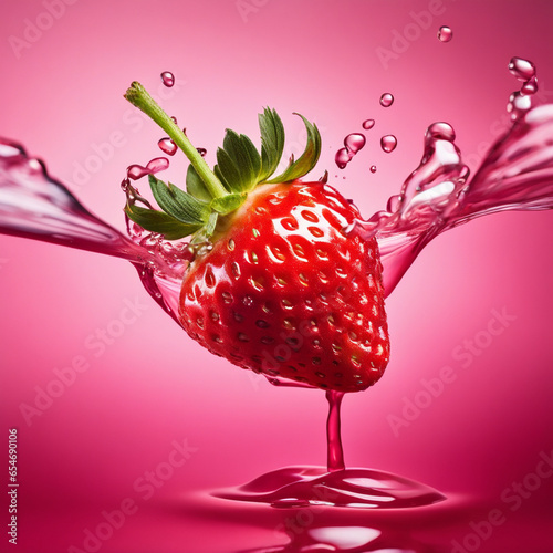 stawberry image with splash color art illustration, generative Ai image
