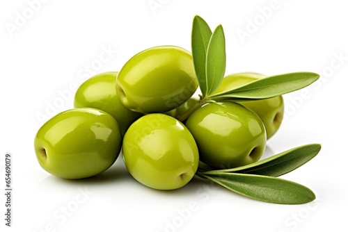 Wallpaper Mural Green olives with leaves isolated on white background Torontodigital.ca