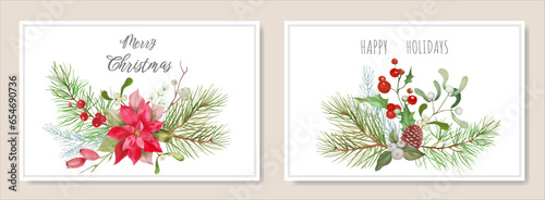 Watercolor Chrismas backgrounds set. Hand drawn illustration isolated on white. Vector EPS.