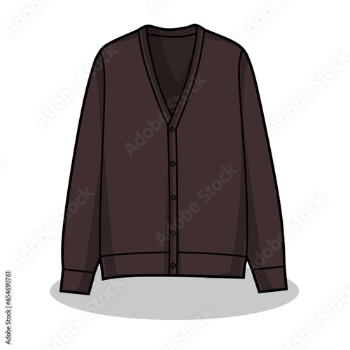 Vector illustration of brown cardigan jacket lineart isolated on white background, signs and symbol