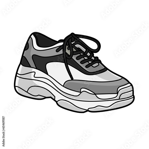 Vector illustration of chunky sneakers shoes lineart isolated on white background, signs and symbol