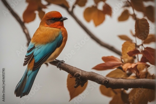 robin on a branch, red headed woodpecker, blue and yellow macaw, red backed shrike photo