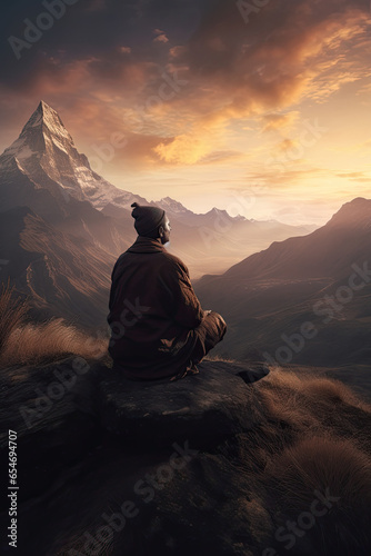 Yogi in Contemplation Under the Nepalese Sunset"