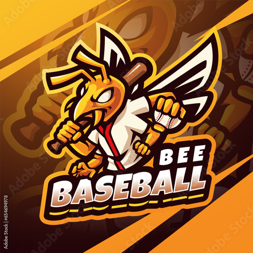 Bee baseball esport mascot logo design