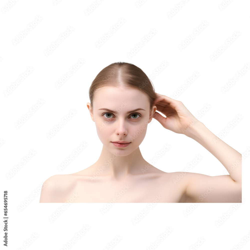 thin hair woman isolated on white and transparent background,hair loss,hair treatment
