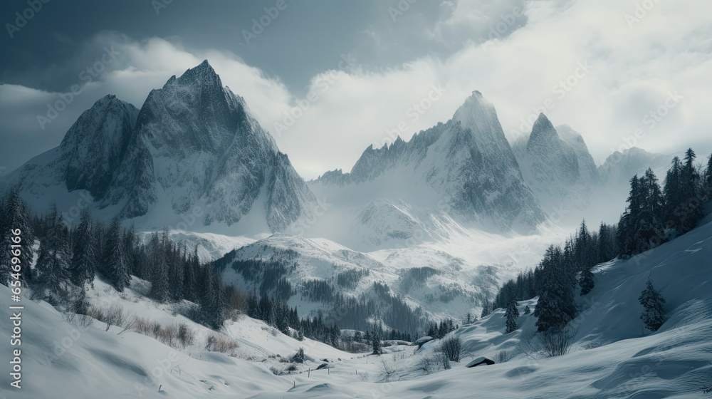 Snowy Serenity: The Tranquil Majesty of Alpine Peaks