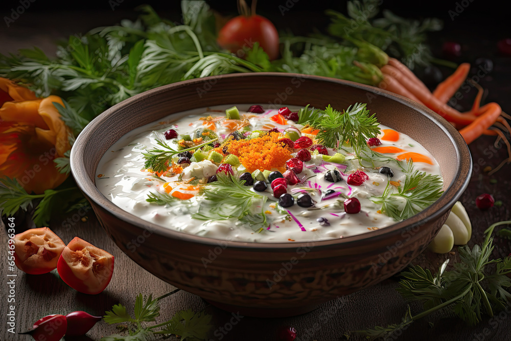 Savor the Cool: A Crisp and Creamy Bowl of Raita Captured in Stunning Detail Savor the Cool: A Crisp and Creamy Bowl of Raita Captured in Stunning Detail
